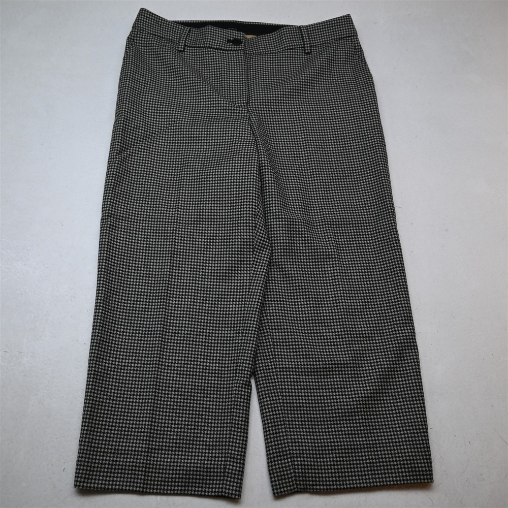 Talbots 10 Petite Gray Khaki Houndstooth Wool Flannel Mid Rise Crop Dress Pants